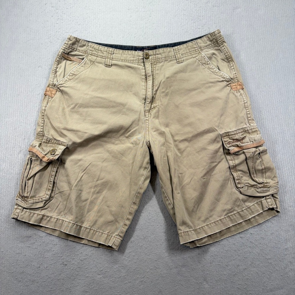 Billabong Cargo Shorts Mens 36 Tan Cotton Embroidered Crest Pockets